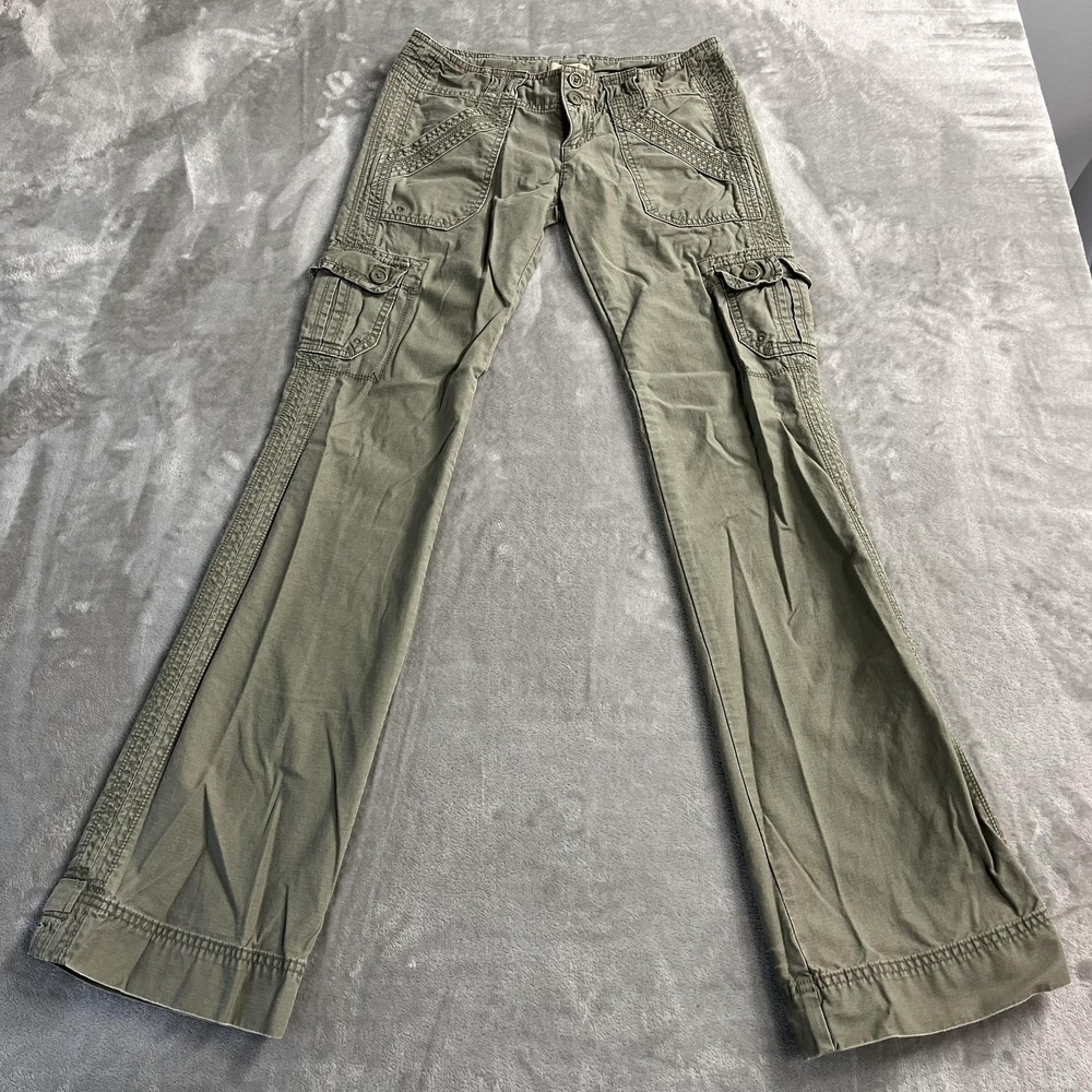 Hollister Pants Juniors 0 Green Cargo Twill Strap Hem Pockets Low Rise Y2K Fem